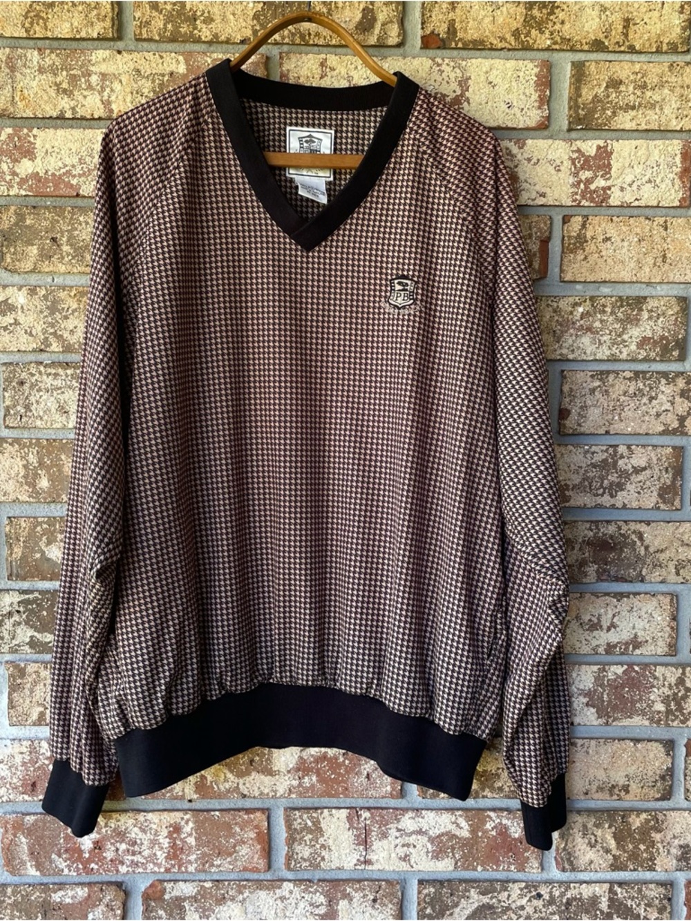 Men’s Pebble Beach Golf Pullover Black & Tan Houndstooth Size L